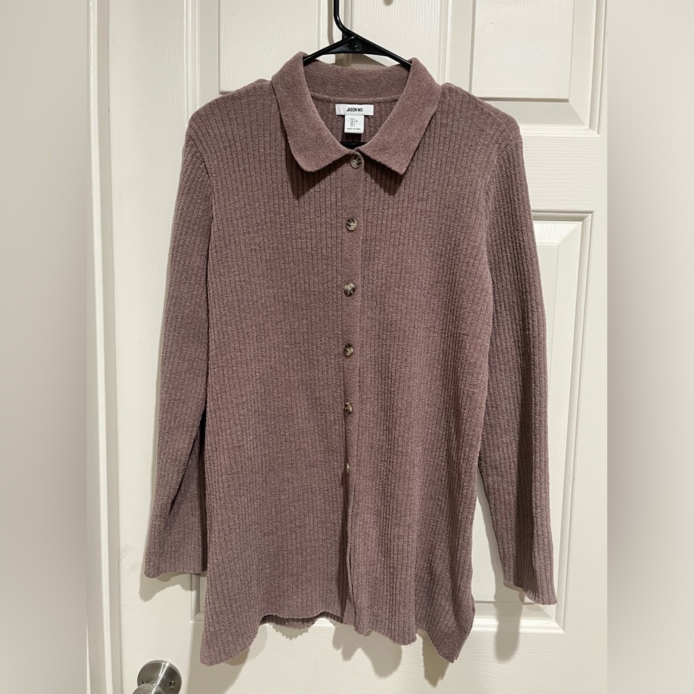 Jason Wu Dusty Mauve Ribbed Knit Cardigan WOMEN SIZE L